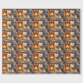 Bichon Frise Fireplace with Christmas Lights ラッピングペーパー (フラット)