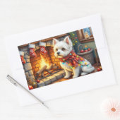 Bichon Frise Fireplace with Christmas Lights 長方形シール (封筒)