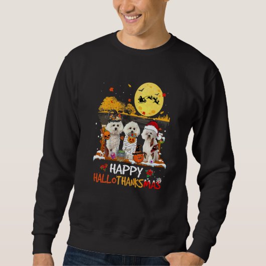 Bichon Frise Happy Hallothanksmas Halloween Thanks スウェットシャツ (正面)