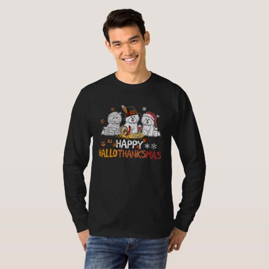 Bichon frise happy hallothanksmas tシャツ (正面フル)
