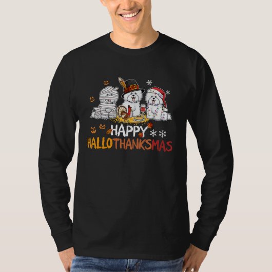 Bichon frise happy hallothanksmas tシャツ (正面)
