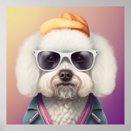 Bichon Frise Hipster Dog Poster ポスター