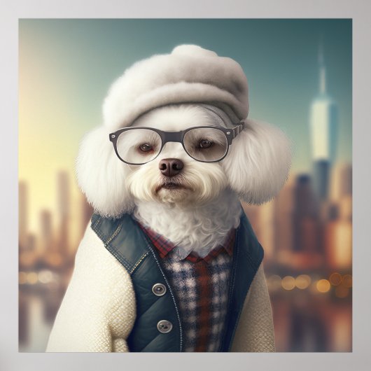 Bichon Frise Hipster Dog Poster ポスター (正面)