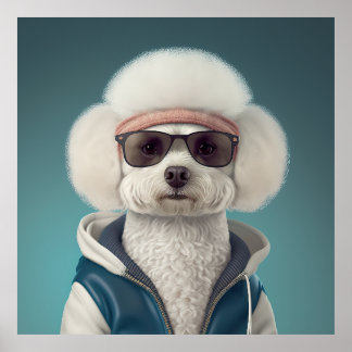 Bichon Frise Hipster Dog Poster ポスター