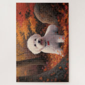 Bichon Frise in Autumn Leaves Fall Inspire ジグソーパズル (縦)