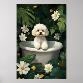 Bichon Frise In Bathtub Poster, Funny Dog Poster ポスター