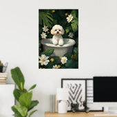 Bichon Frise In Bathtub Poster, Funny Dog Poster ポスター (ホームオフィス)