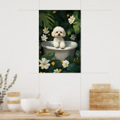 Bichon Frise In Bathtub Poster, Funny Dog Poster ポスター (キッチン)