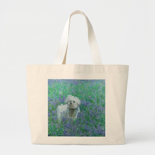 Bichon Frise in Bluebonnets ラージトートバッグ (正面)