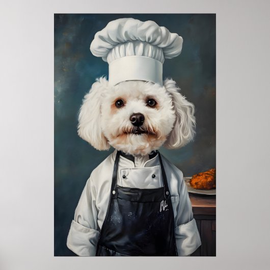 Bichon Frise In Chefs Hat Poster, Pet Poster ポスター (正面)