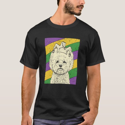 Bichon Frise Jester Mardi Gras Dog Mom or Dad Tシャツ (正面)