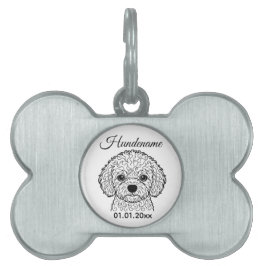 Bichon Frise Line Art Personalized Tag ペットネームタグ
