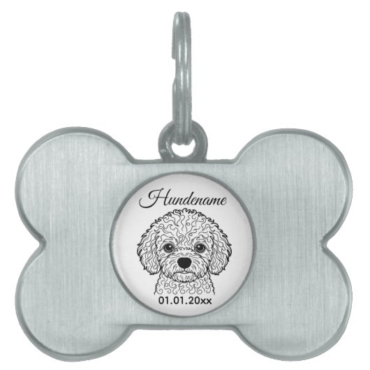 Bichon Frise Line Art Personalized Tag ペットネームタグ (正面)