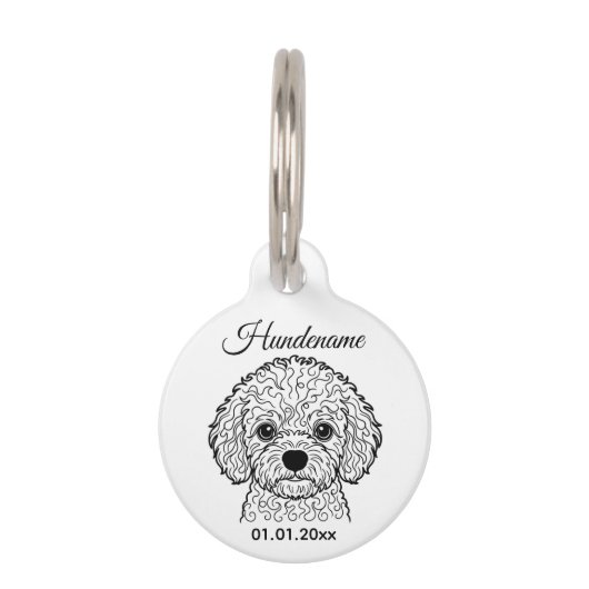 Bichon Frise Line Art Personalized Tag ペット ネームタグ (正面)