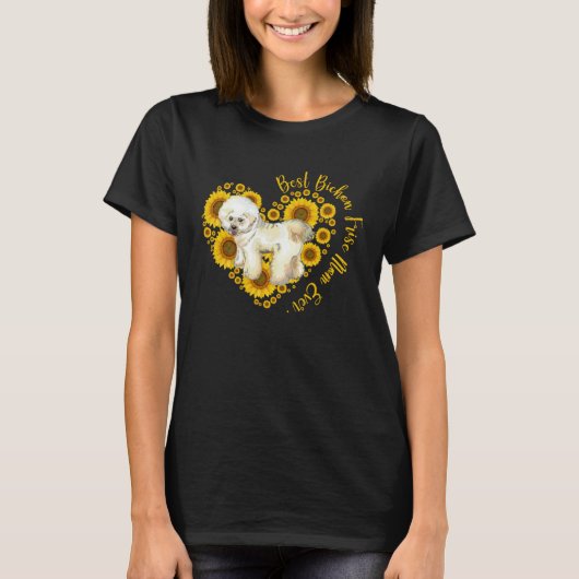 Bichon Frise Mom Sunflower Heart  Mother s Day Tシャツ (正面)