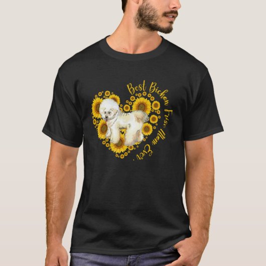 Bichon Frise Mom Sunflower Heart Mother s Day Tシャツ (正面)