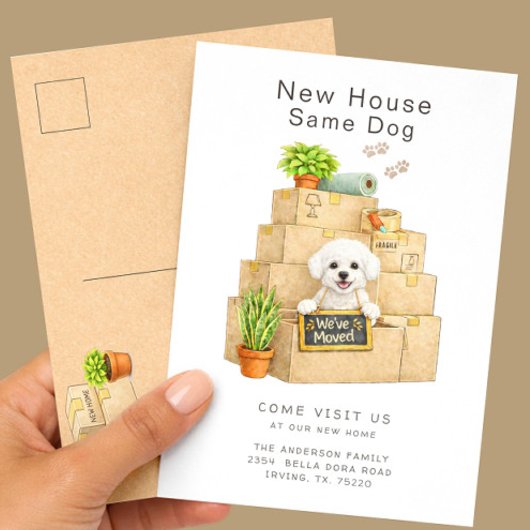 Bichon Frise New House Moving Announcement ポストカード