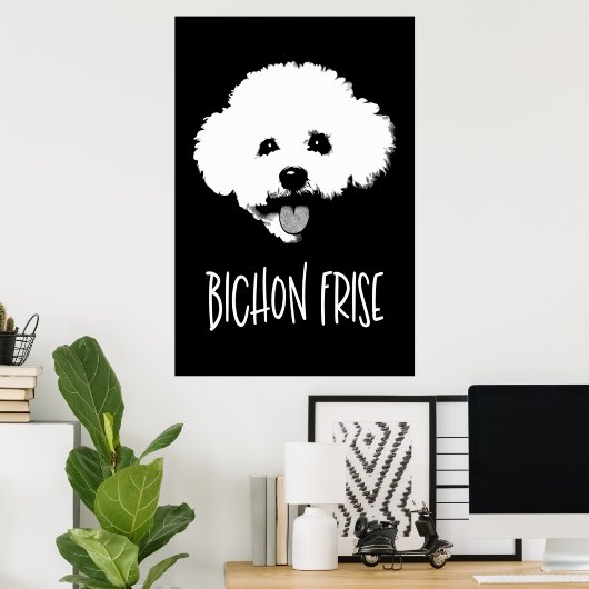 Bichon Frise Pop Art Minimalist Chic Black & White ポスター (ホームオフィス)