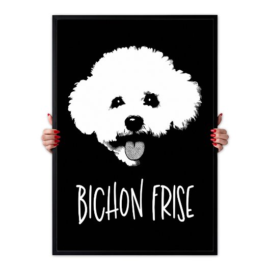 Bichon Frise Pop Art Minimalist Chic Black & White ポスター