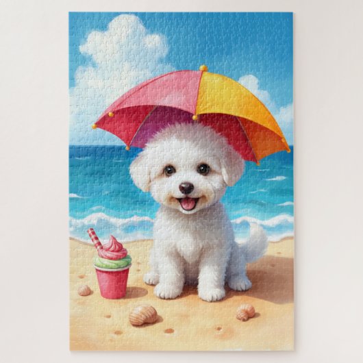 Bichon Frise Summer Beach Scene ジグソーパズル (縦)