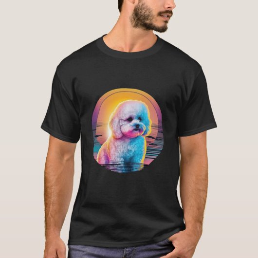 Bichon Frise Synthwave 80s Retrowave Aesthetic Tシャツ (正面)