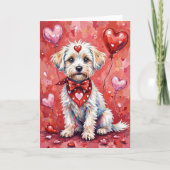 Bichon Frise Valentine’s Day Dog with Hearts Red カード (正面)