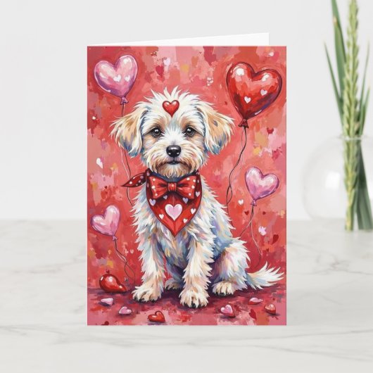 Bichon Frise Valentine’s Day Dog with Hearts Red カード (正面)