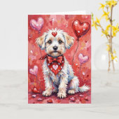 Bichon Frise Valentine’s Day Dog with Hearts Red カード (黄色い花)