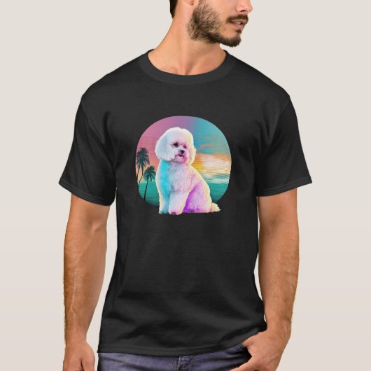Bichon Frise Vaporwave Retrowave Aesthetic Tシャツ (正面)