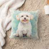 Bichon Frise Watercolor Bubble Pattern Art クッション (ブランケット)