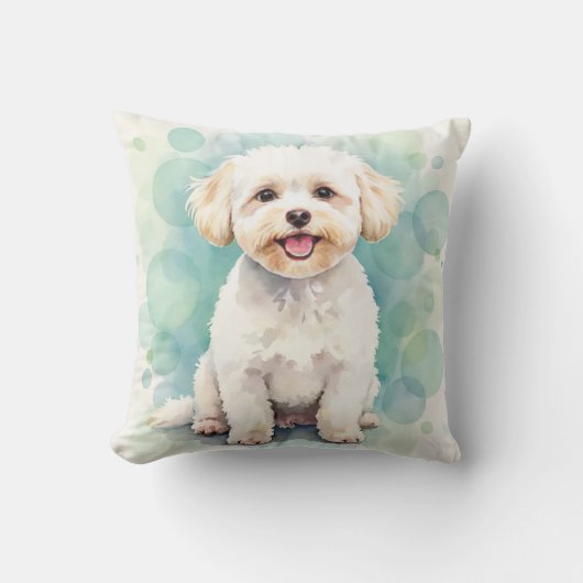 Bichon Frise Watercolor Bubble Pattern Art クッション (正面)