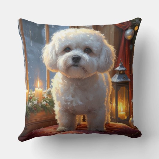 Bichon Frise With Christmas Lights Holiday クッション (裏面)