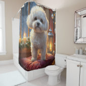 Bichon Frise With Christmas Lights Holiday シャワーカーテン (インサイチュ)