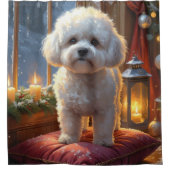 Bichon Frise With Christmas Lights Holiday シャワーカーテン (正面)