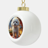 Bichon Frise With Christmas Lights Holiday セラミックボールオーナメント (右)
