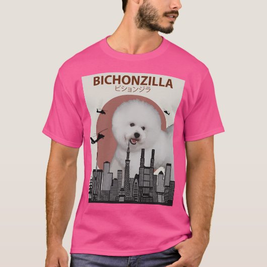 Bichonzilla - Giant Bichon Frise Dog Monster Tシャツ (正面)