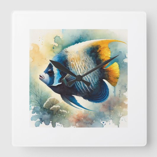 Bicolor Angelfish 120924AREF103 - Watercolor スクエア壁時計 (正面)