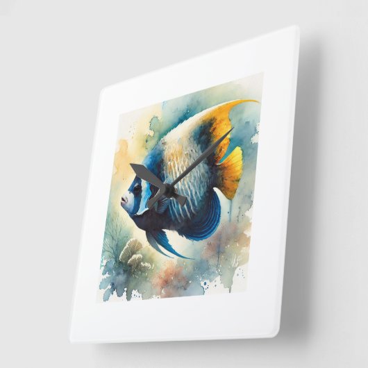 Bicolor Angelfish 120924AREF103 - Watercolor スクエア壁時計 (傾斜)