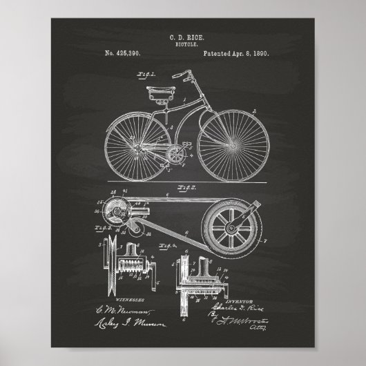 Bicycle 1890 Patent Art - Chalkboard ポスター (正面)