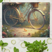 Bicycle and Flowers キッチンタオル (折り畳み)