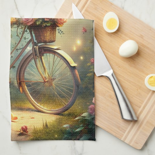 Bicycle and Flowers キッチンタオル (四つ折り)