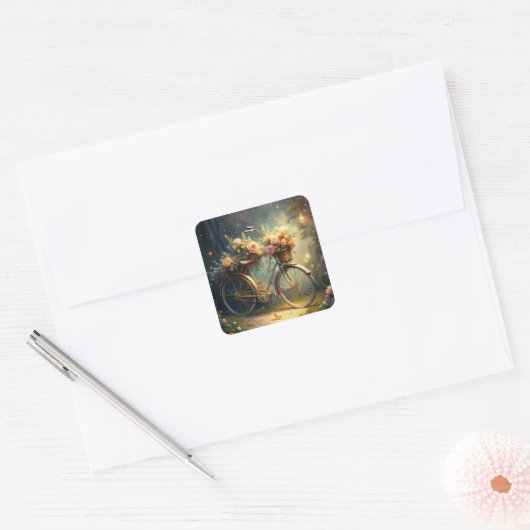 Bicycle and Flowers スクエアシール (封筒)