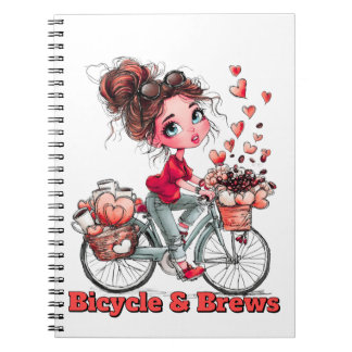 Bicycle & Brews Cute Coffee Girl Spiral Notebook ノートブック