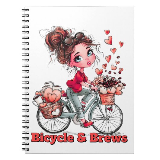 Bicycle & Brews Cute Coffee Girl Spiral Notebook ノートブック (正面)