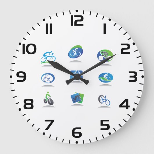 Bicycle Racing Icons Blue and Green Sport ラージ壁時計 (正面)