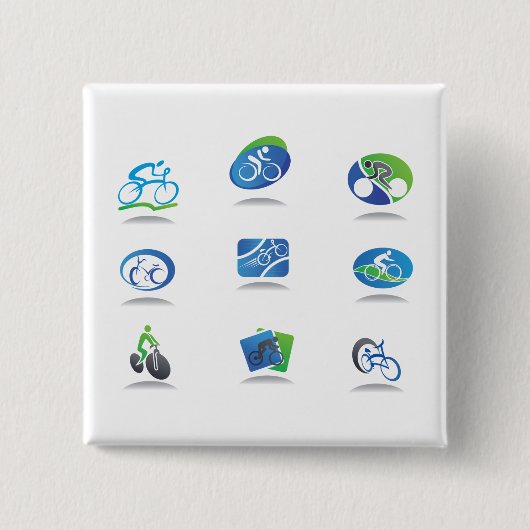 Bicycle Racing Icons Blue and Green Sport 缶バッジ (正面)