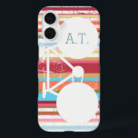 bicycle . two-wheels . bike カッコいい. iPhone 16ケース<br><div class="desc">カラー背景に名前イニシャルを付けたグラフィックストライプのホワイトバイク</div>
