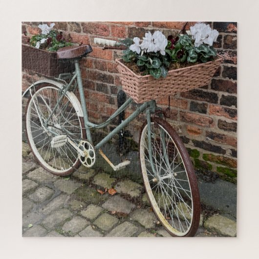 Bicycle with Baskets of Flowers in English Village ジグソーパズル (縦)
