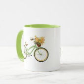 Bicycle With Bird and Flower Basket Green Yellow マグカップ (正面左)