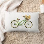 Bicycle With Bird and Flower Basket Green Yellow ランバークッション (ブランケット)
